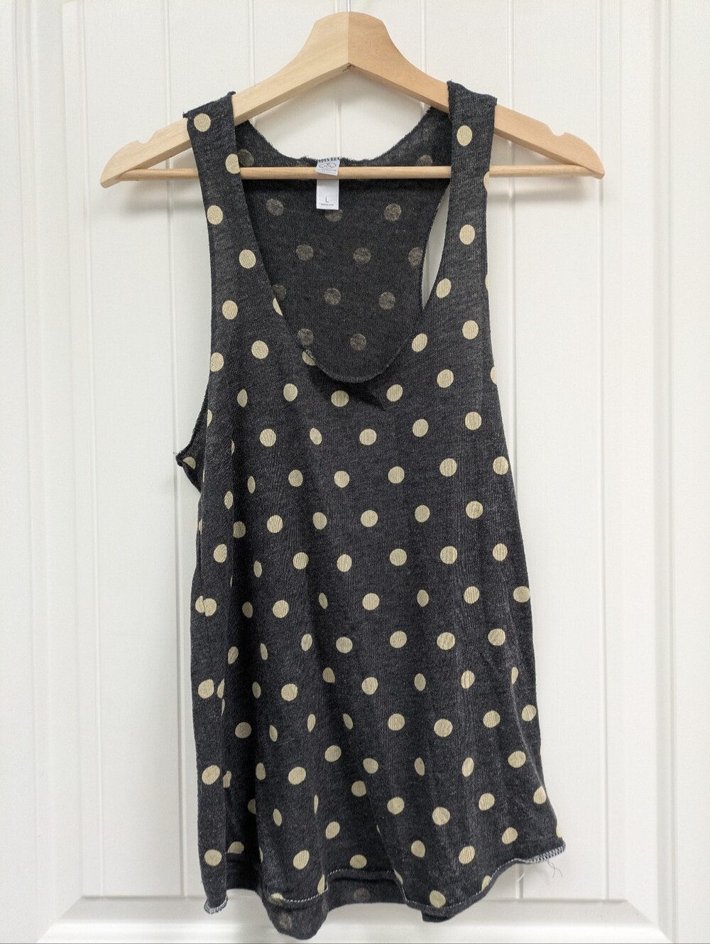 Alternative Black Tank Top with Cream Polka Dots with Raw Hem
